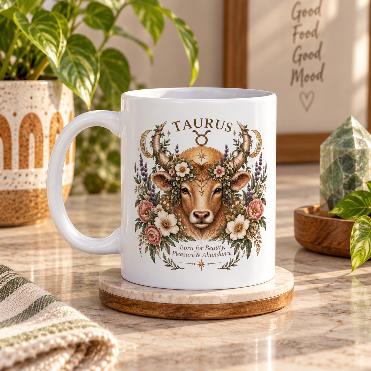 Taurus Floral Bull Zodiac Coffee Mug 11oz and 15oz | Whimsical Celestial Astrology Mug
