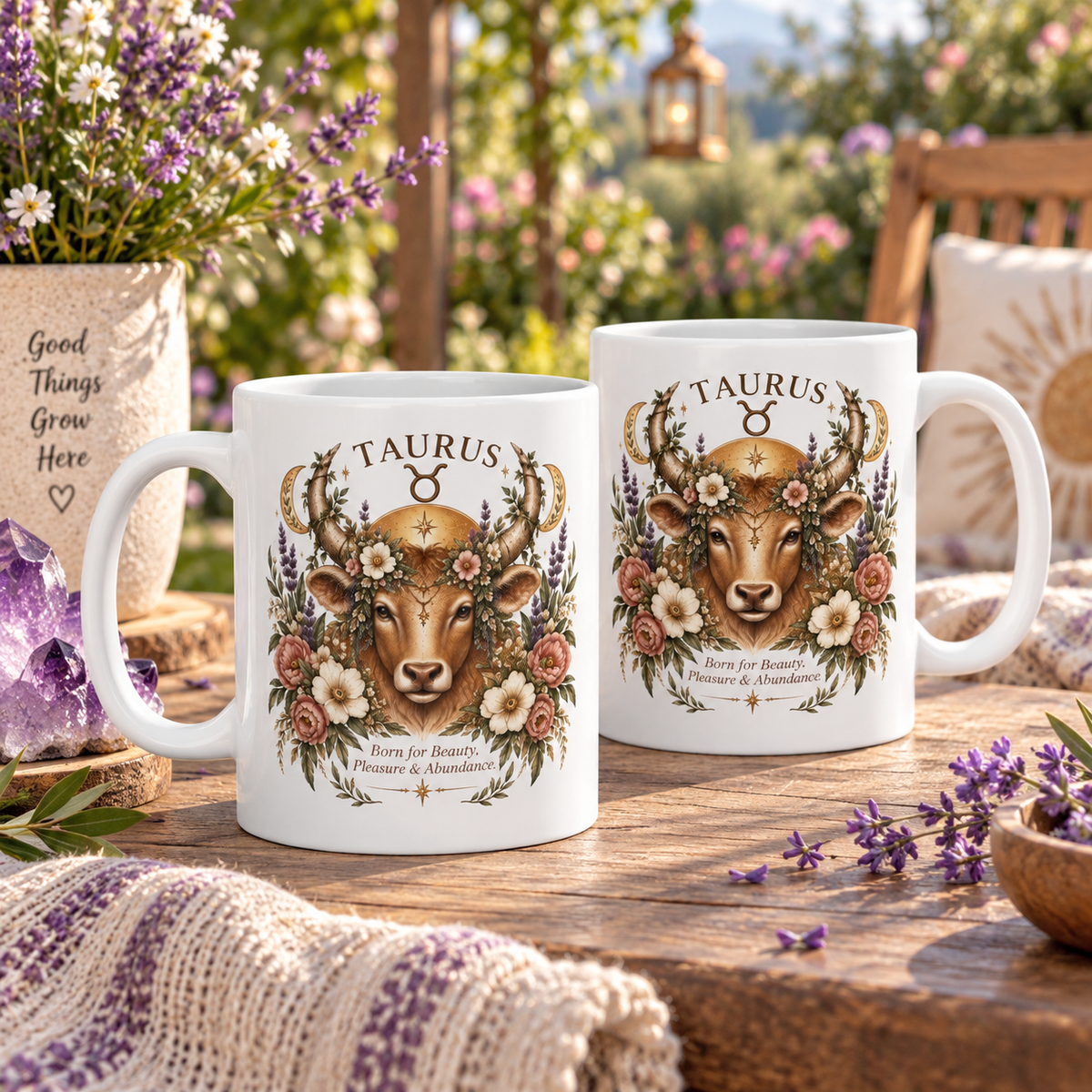 Taurus Floral Bull Zodiac Coffee Mug 11oz and 15oz | Whimsical Celestial Astrology Mug