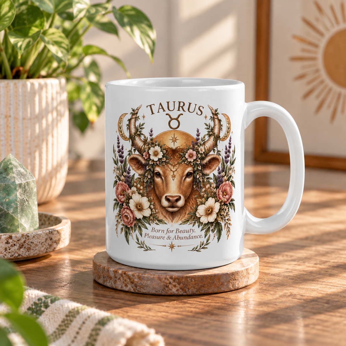 Taurus Floral Bull Zodiac Coffee Mug 11oz and 15oz | Whimsical Celestial Astrology Mug