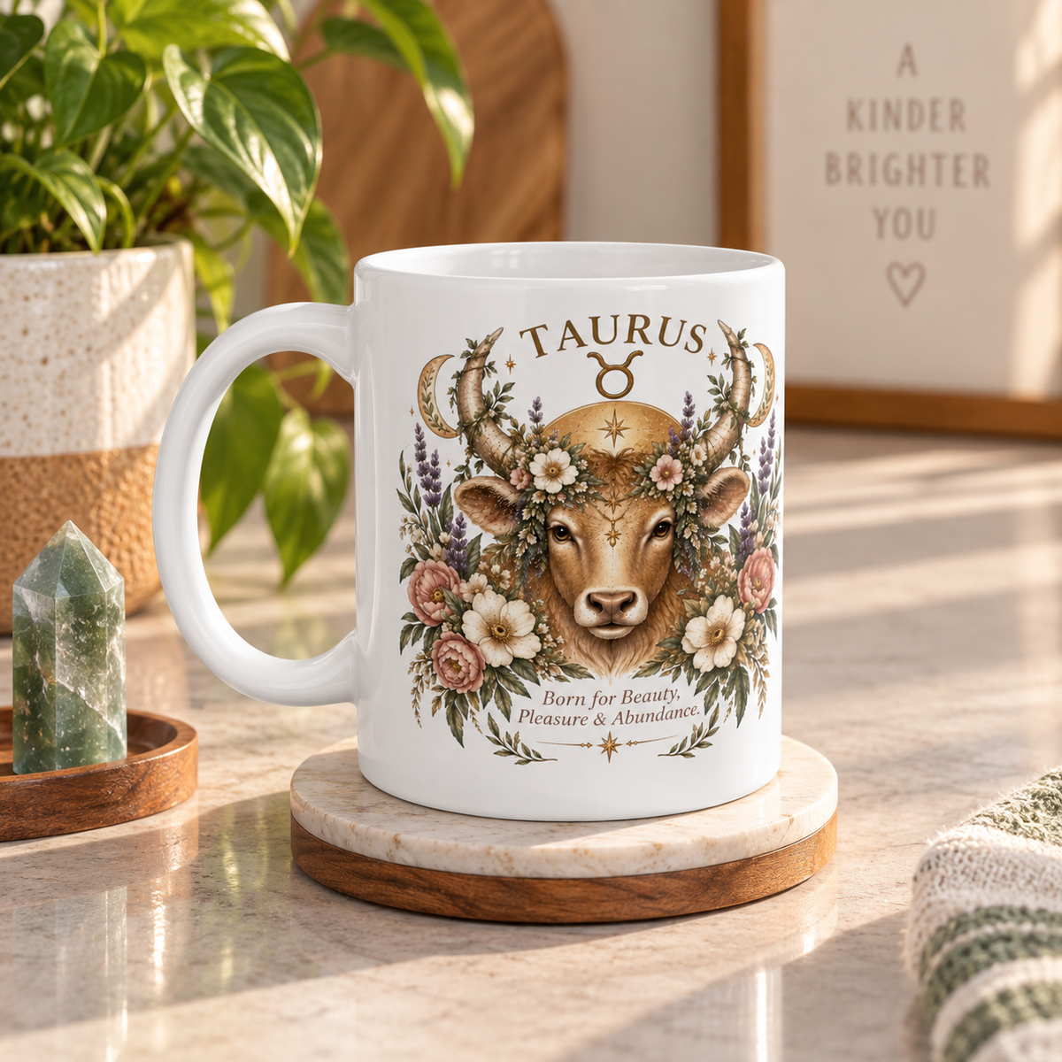 Taurus Floral Bull Zodiac Coffee Mug 11oz and 15oz | Whimsical Celestial Astrology Mug