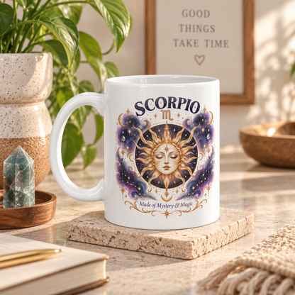 Scorpio Zodiac Mug 11oz and 15oz | Celestial Sun Coffee Cup