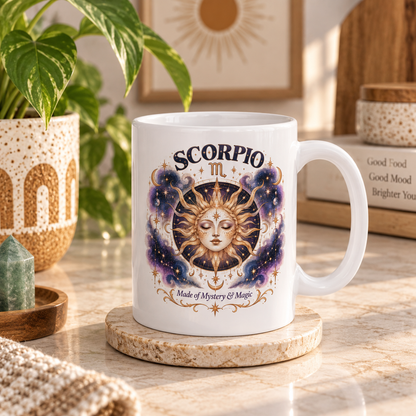 Scorpio Zodiac Mug 11oz and 15oz | Celestial Sun Coffee Cup