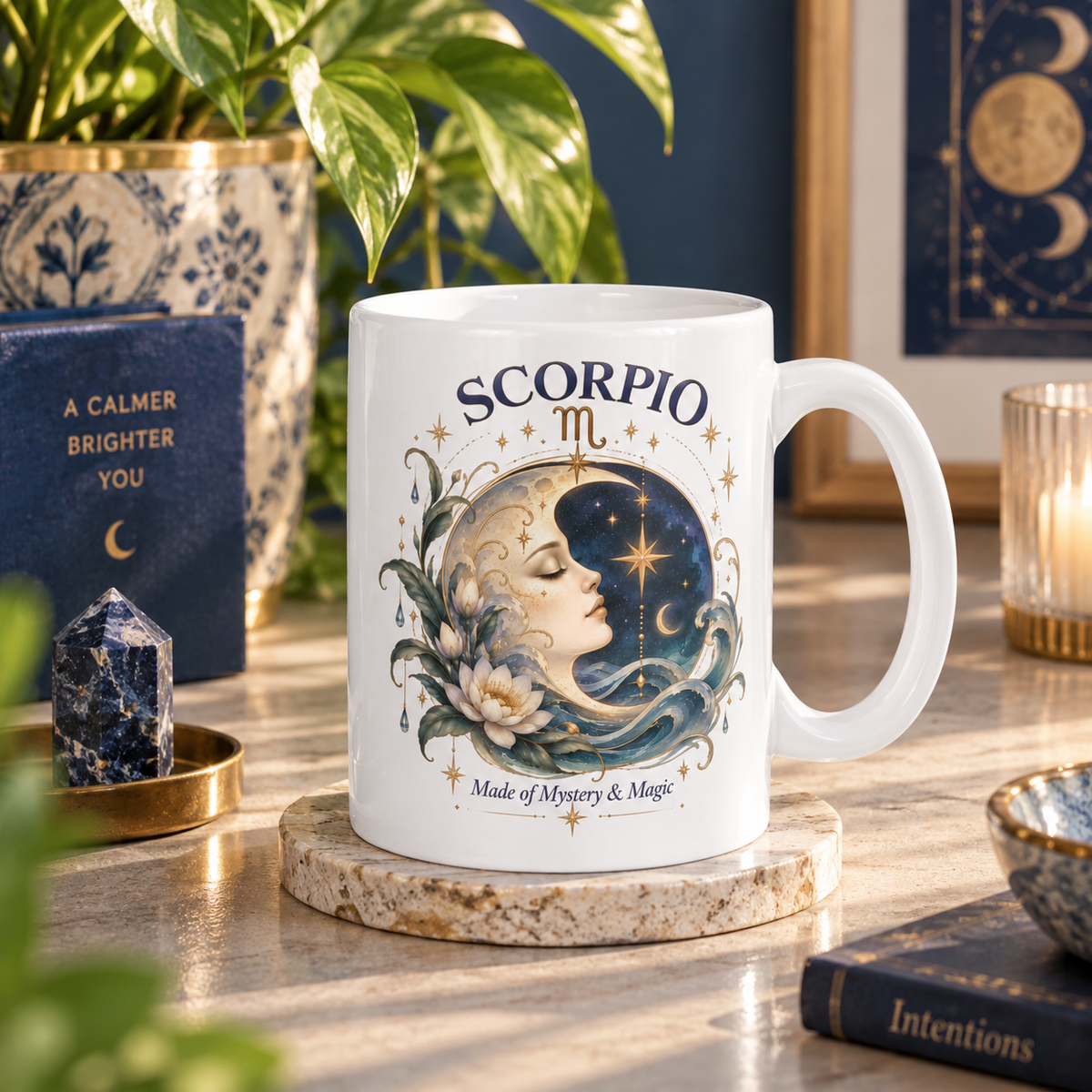 Scorpio Zodiac Celestial Moon Coffee Mug 11oz and 15 oz | Astrology Birthday Mystical Mug