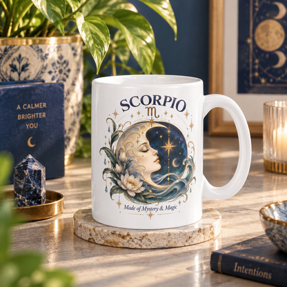 Scorpio Zodiac Celestial Moon Coffee Mug 11oz and 15 oz | Astrology Birthday Mystical Mug