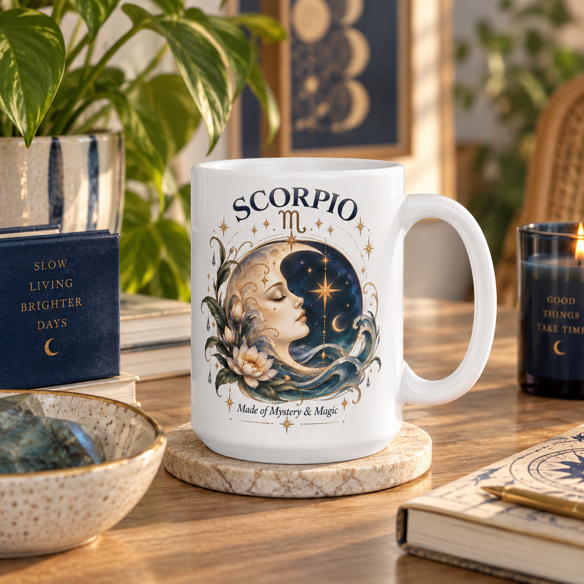 Scorpio Zodiac Celestial Moon Coffee Mug 11oz and 15 oz | Astrology Birthday Mystical Mug