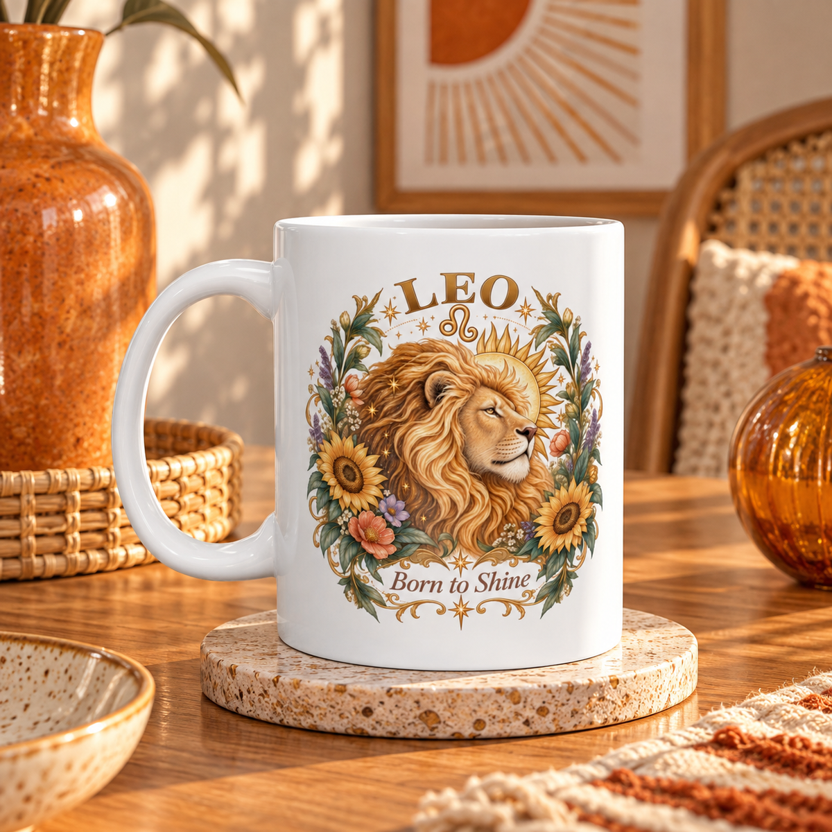 Lion Floral Coffee Mug | Leo Zodiac Mug