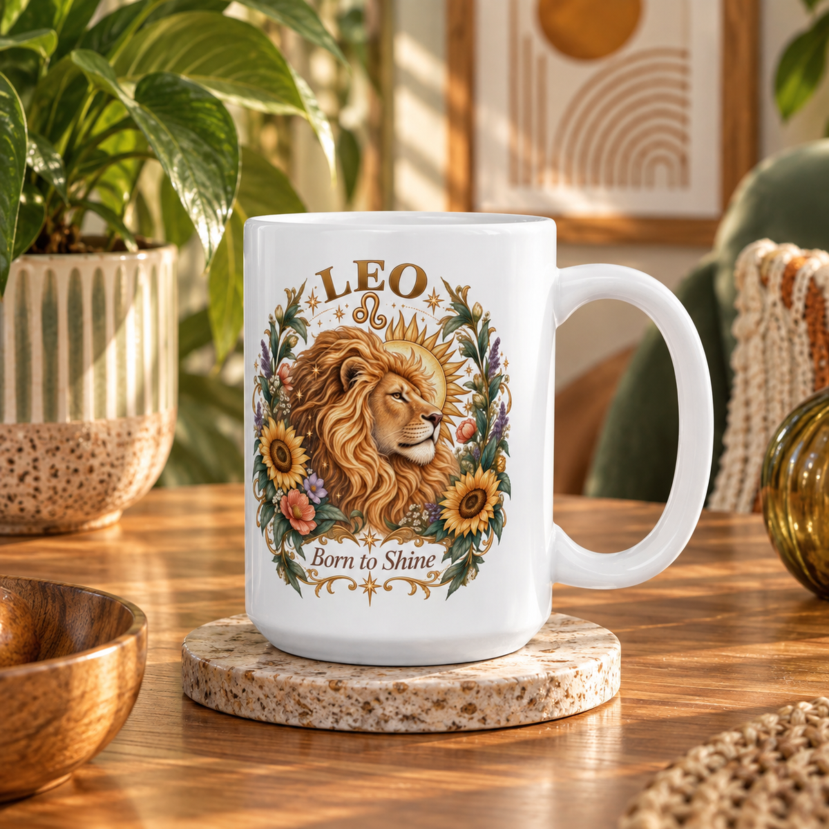 Lion Floral Coffee Mug | Leo Zodiac Mug