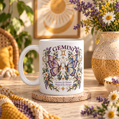 Celestial Butterfly Gemini Zodiac Sign Coffee Cup