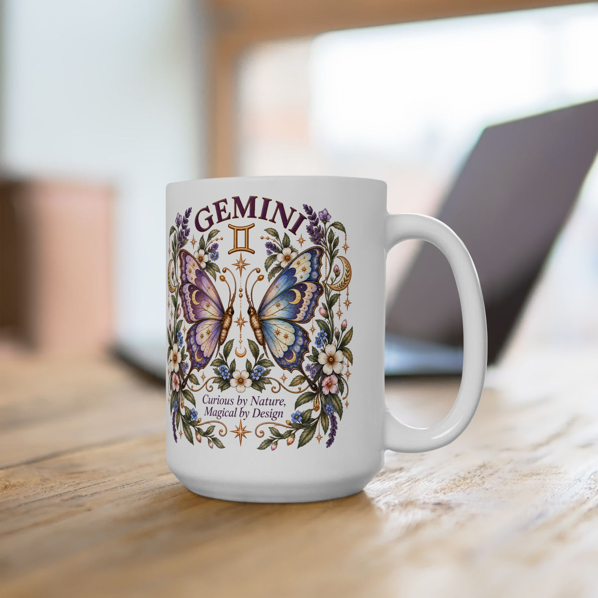 Celestial Butterfly Gemini Zodiac Sign Coffee Cup