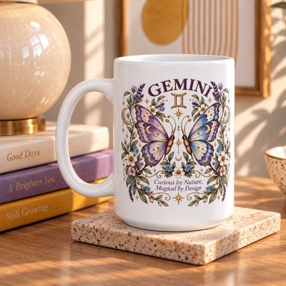 Celestial Butterfly Gemini Zodiac Sign Coffee Cup