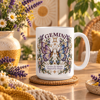 Celestial Butterfly Gemini Zodiac Sign Coffee Cup