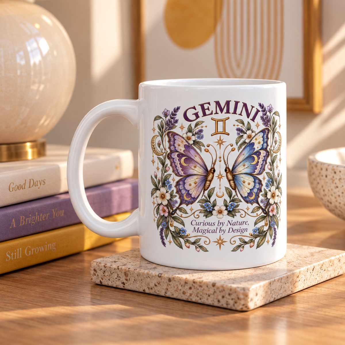 Celestial Butterfly Gemini Zodiac Sign Coffee Cup