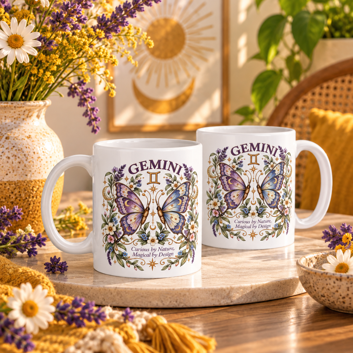 Celestial Butterfly Gemini Zodiac Sign Coffee Cup