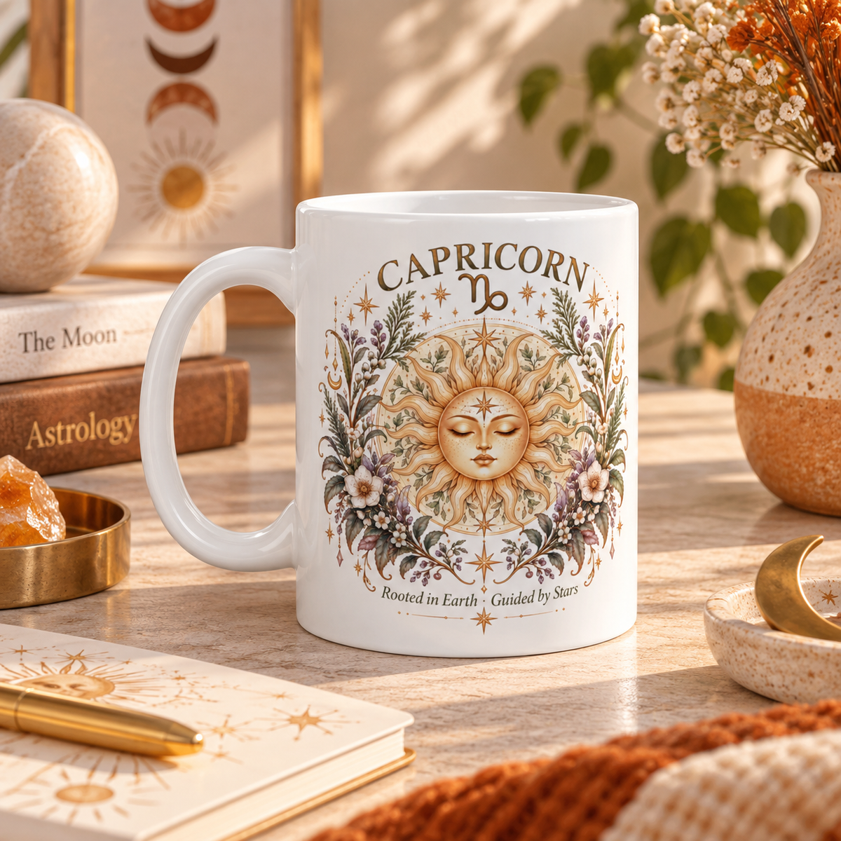 Celestial Sun Floral Capricorn Zodiac Coffee Mug 11oz and 15 oz