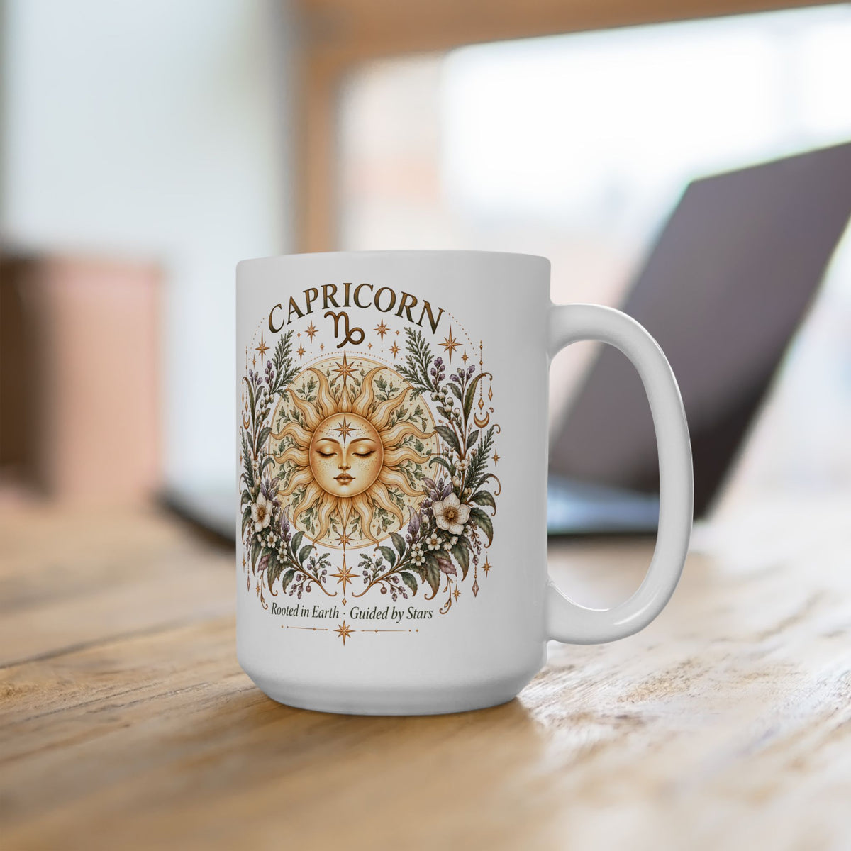Celestial Sun Floral Capricorn Zodiac Coffee Mug 11oz and 15 oz