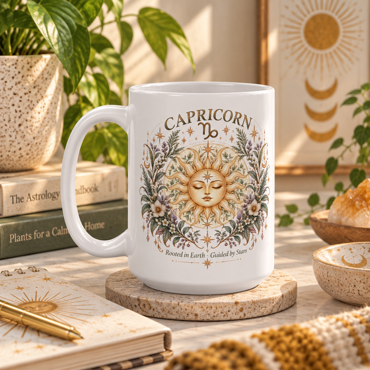 Celestial Sun Floral Capricorn Zodiac Coffee Mug 11oz and 15 oz