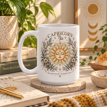 Celestial Sun Floral Capricorn Zodiac Coffee Mug 11oz and 15 oz