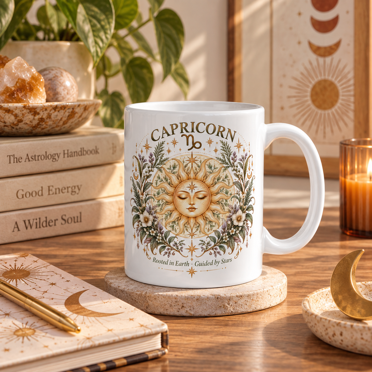 Celestial Sun Floral Capricorn Zodiac Coffee Mug 11oz and 15 oz