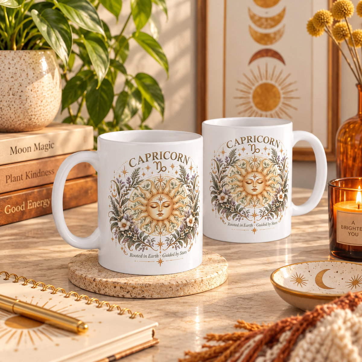 Celestial Sun Floral Capricorn Zodiac Coffee Mug 11oz and 15 oz