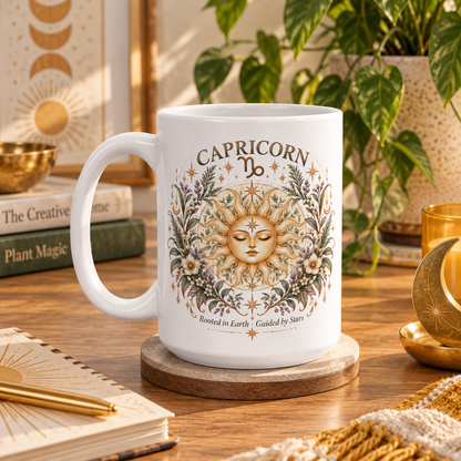Celestial Sun Floral Capricorn Zodiac Coffee Mug 11oz and 15 oz