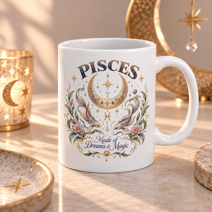 Mystical Pisces Fish And Crescent Moon Coffee Mug
