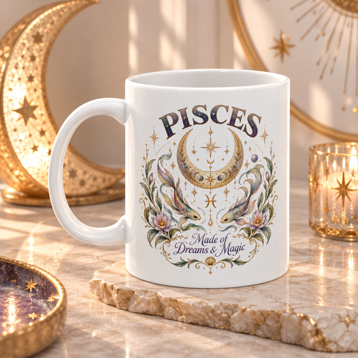 Mystical Pisces Fish And Crescent Moon Coffee Mug