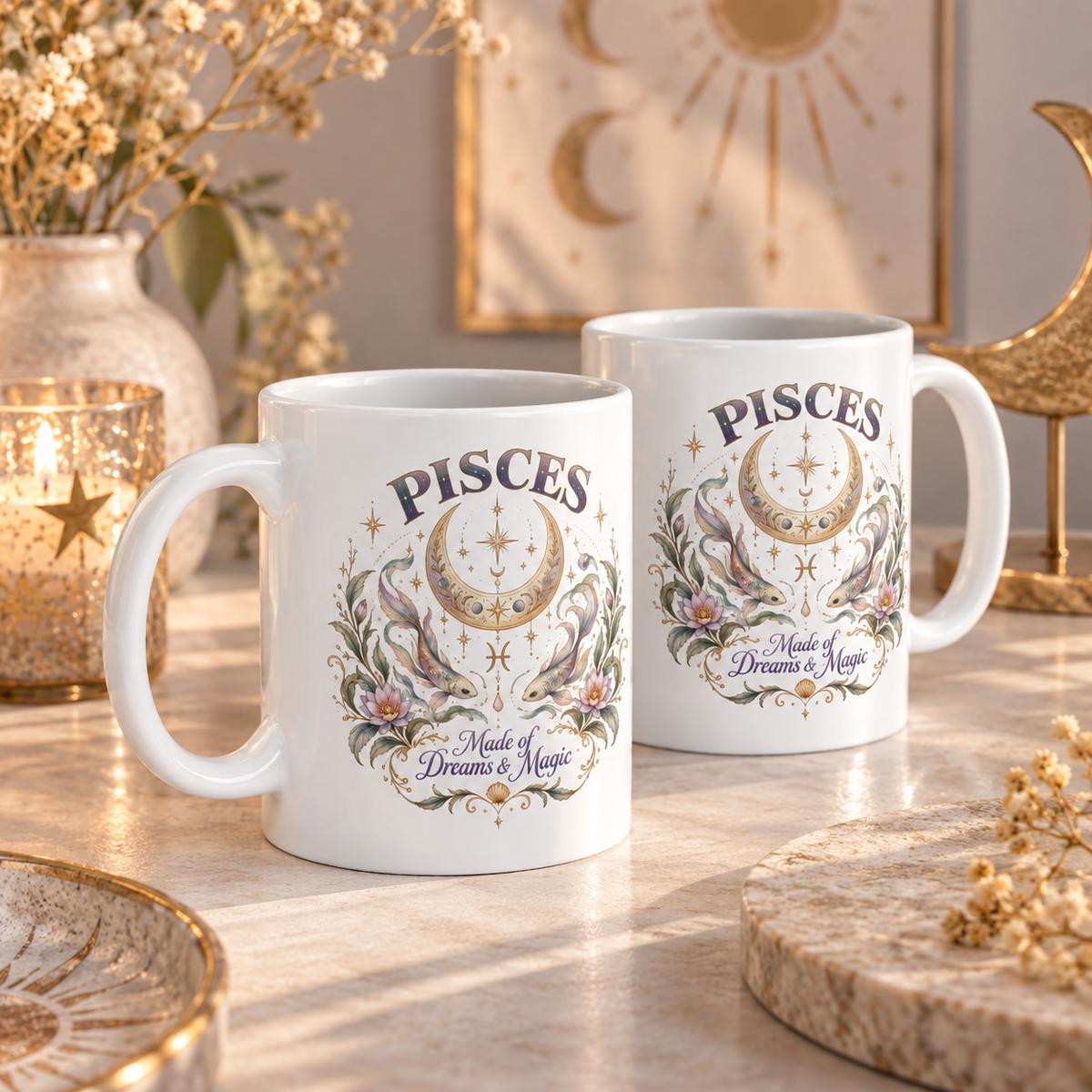 Mystical Pisces Fish And Crescent Moon Coffee Mug