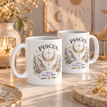 Mystical Pisces Fish And Crescent Moon Coffee Mug