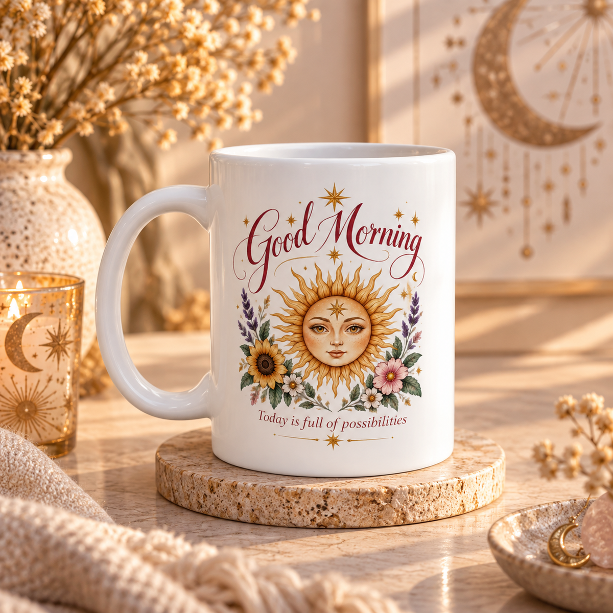 Good Morning And Sweet Dreams Coffee Mug | Celestial Affirmation Mug