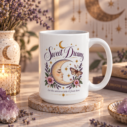 Good Morning And Sweet Dreams Coffee Mug | Celestial Affirmation Mug