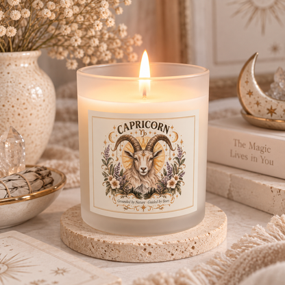 Capricorn Floral Zodiac Candle 11oz | Goat Astrology Celestial Home Decor