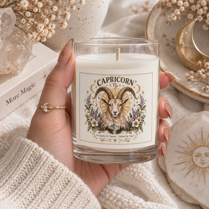 Capricorn Floral Zodiac Candle 11oz | Goat Astrology Celestial Home Decor