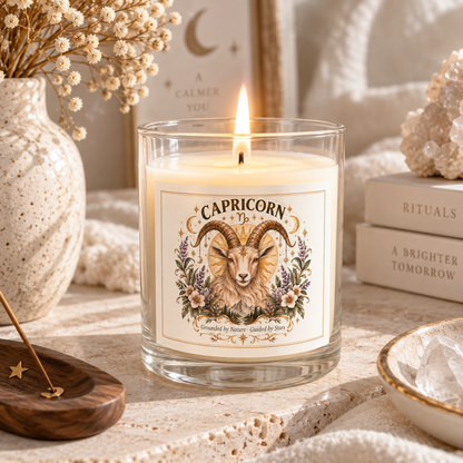 Capricorn Floral Zodiac Candle 11oz | Goat Astrology Celestial Home Decor