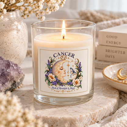 Floral Moonface Cancer Zodiac Astrology Candle 11oz | Celestial Home Decor