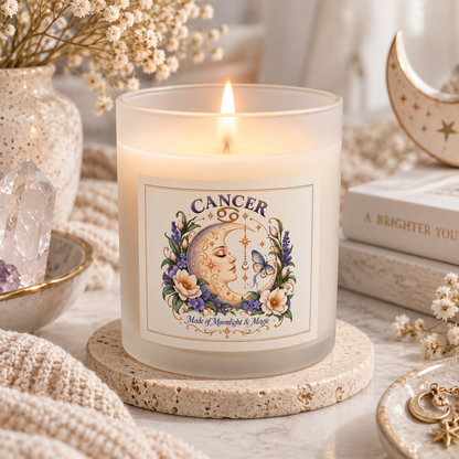 Floral Moonface Cancer Zodiac Astrology Candle 11oz | Celestial Home Decor