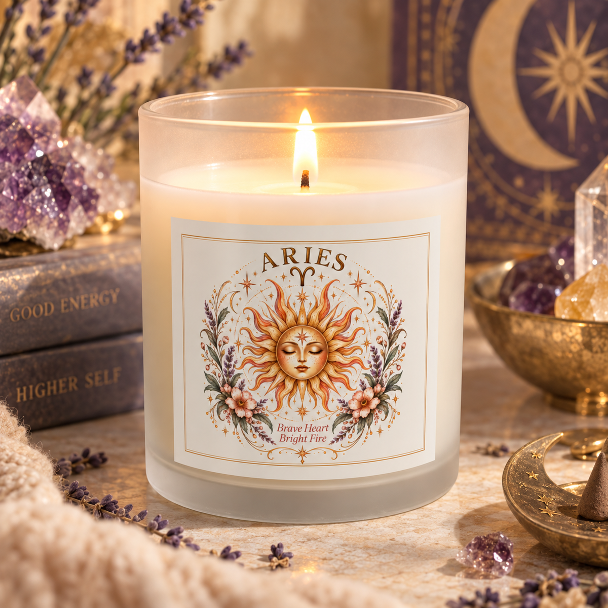 Floral Celestial Aries Zodiac Astrology Scented and Unscented Candle 11oz