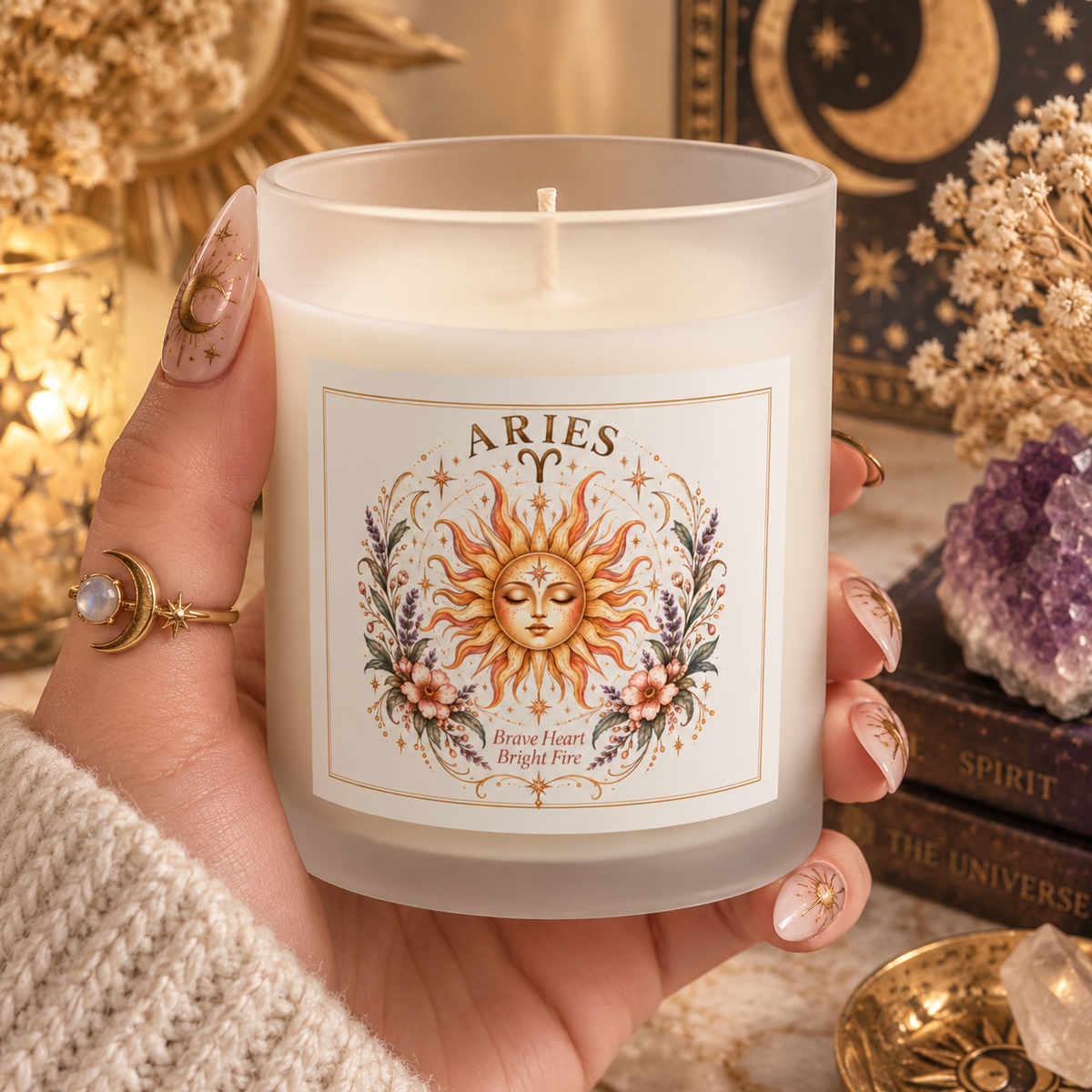 Floral Celestial Aries Zodiac Astrology Scented and Unscented Candle 11oz