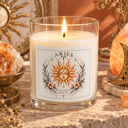 Floral Celestial Aries Zodiac Astrology Scented and Unscented Candle 11oz