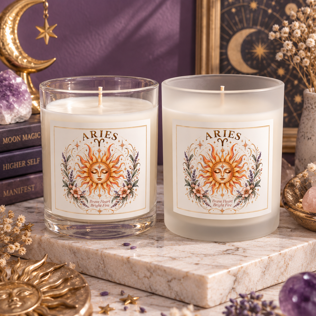 Floral Celestial Aries Zodiac Astrology Scented and Unscented Candle 11oz
