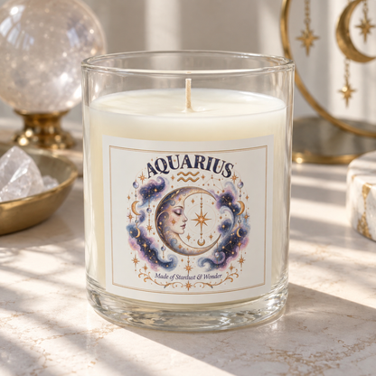 Cosmic Aquarius Zodiac Moon Astrology Celestial Aquarius Scented & Unscented Candle 11oz