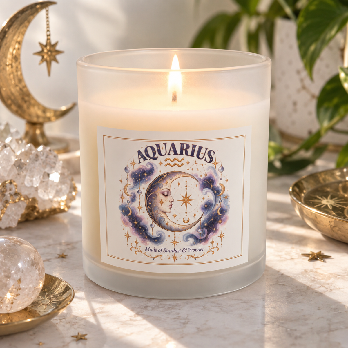 Cosmic Aquarius Zodiac Moon Astrology Celestial Aquarius Scented & Unscented Candle 11oz