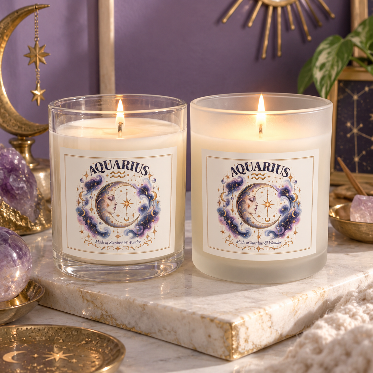 Cosmic Aquarius Zodiac Moon Astrology Celestial Aquarius Scented & Unscented Candle 11oz