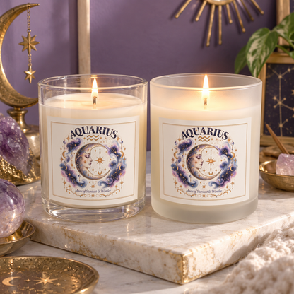 Cosmic Aquarius Zodiac Moon Astrology Celestial Aquarius Scented & Unscented Candle 11oz