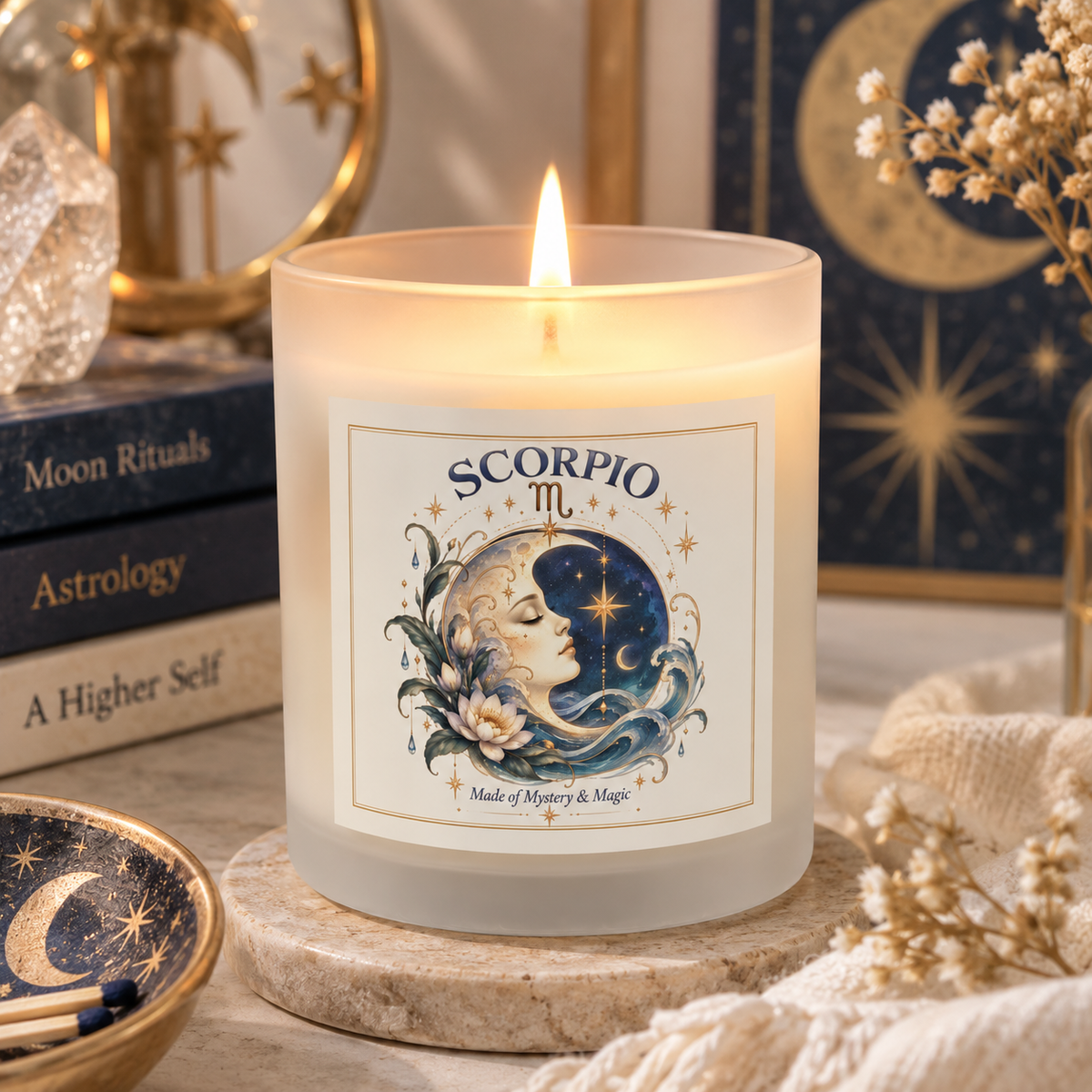 Crescent Moon Scorpio Zodiac Celestial Astrology Candle 11oz