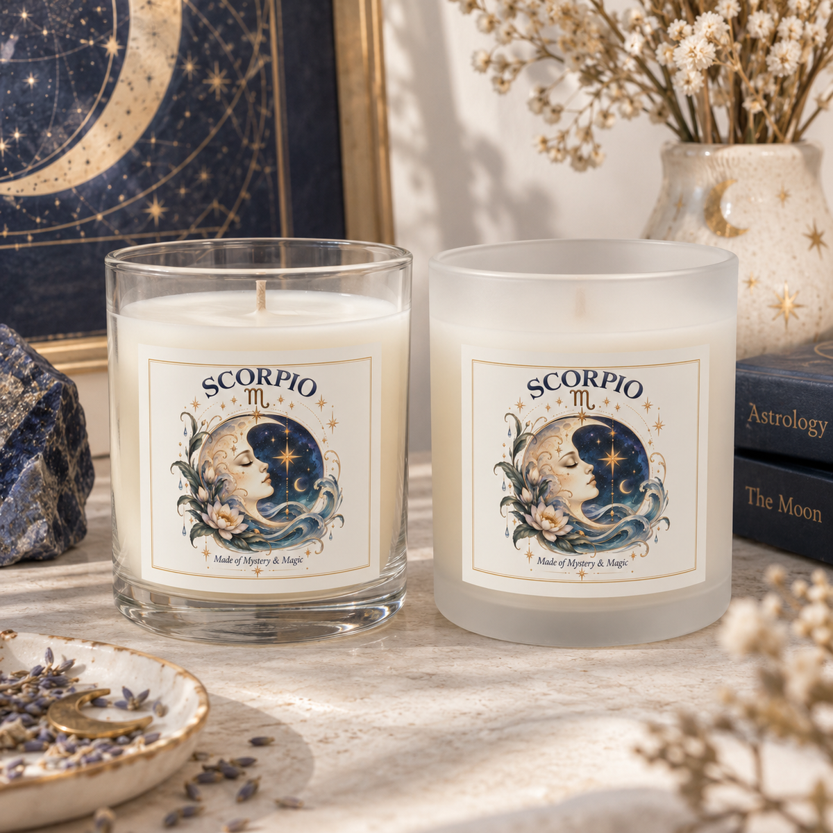Crescent Moon Scorpio Zodiac Celestial Astrology Candle 11oz