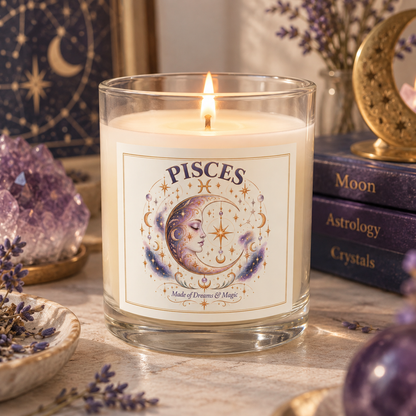 Celestial Moon Astrology Pisces Zodiac Candle 11oz