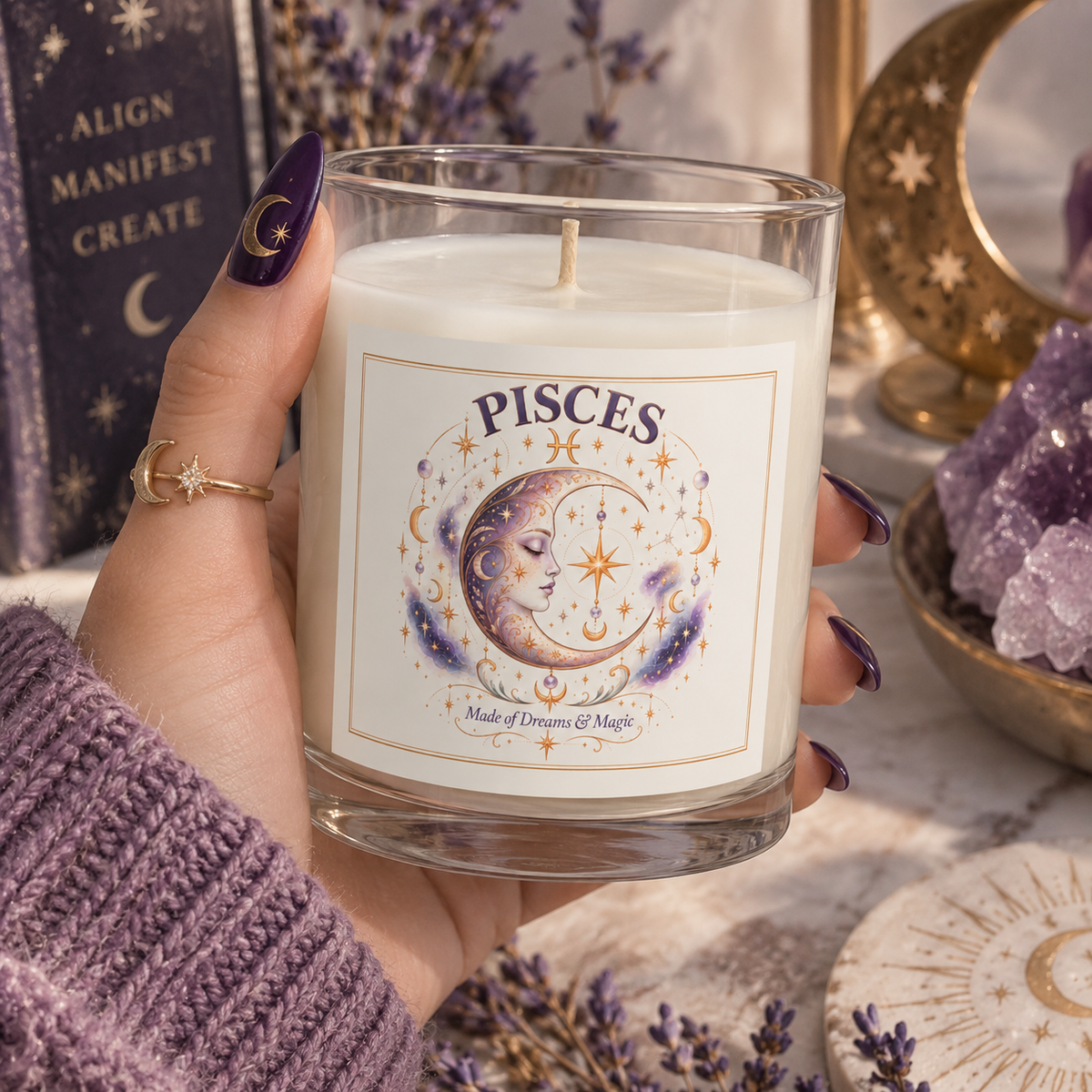 Celestial Moon Astrology Pisces Zodiac Candle 11oz