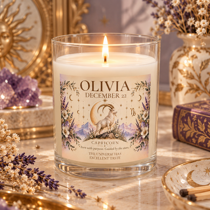 Personalized Boho Celestial Capricorn Ram Candle 11oz