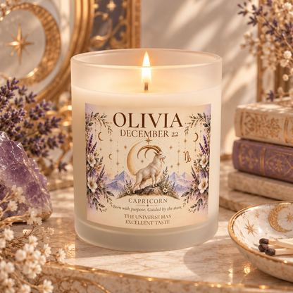 Personalized Boho Celestial Capricorn Ram Candle 11oz