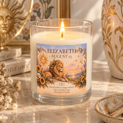 Personalized Leo Zodiac Lion Astrology Candle 11oz